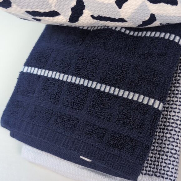 NEW Kate Spade Kitchen Towel Set 5 Pairs Printed Dish Towels Floral Plaid Blue - Picture 6 of 11